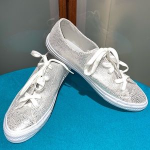 Converse All Star Gemma Stingray Silver Metallic Womens Leather Low Top Size 9.5